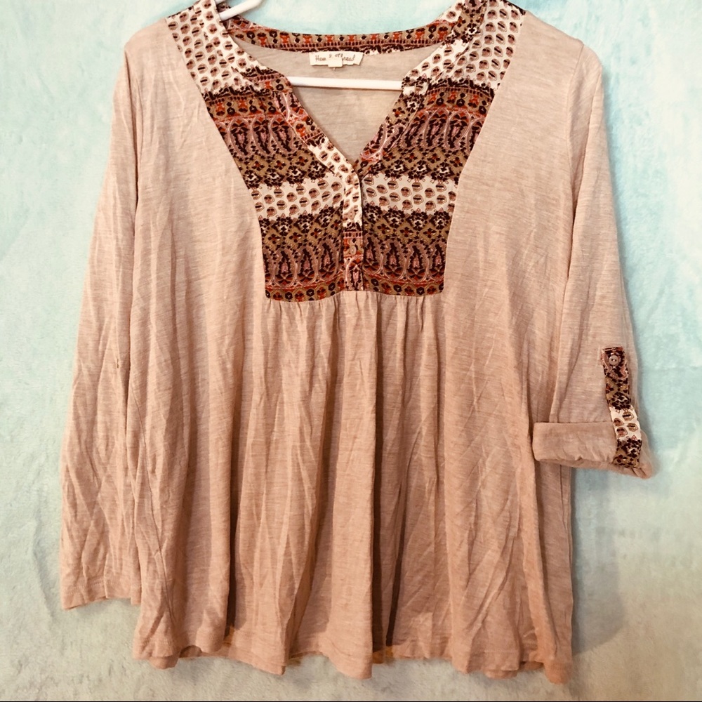 Hem and Thread Lg Bohemian beige and cream top